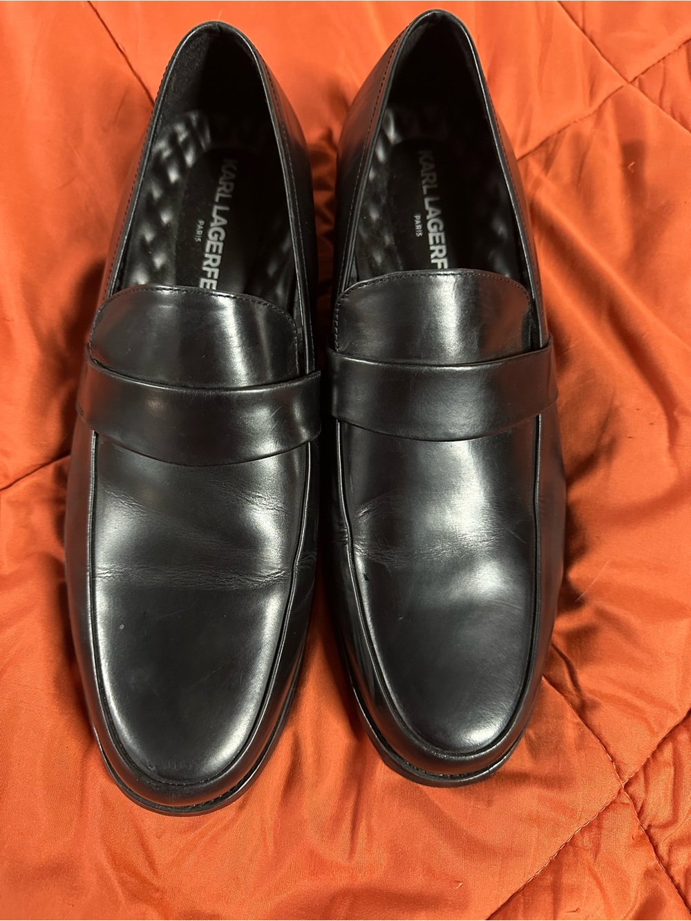 Karl Lagerfeld Black Leather Slip-On Loafers